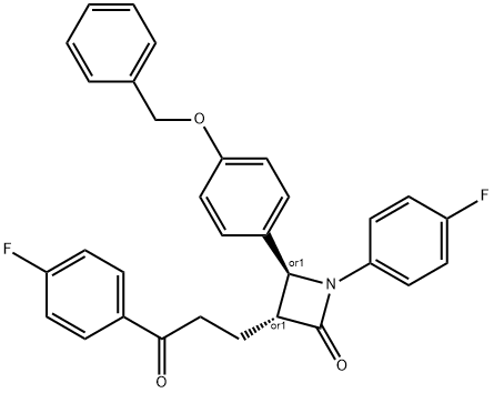 2-Azetidinone, 1-(4-fluorophenyl)-3-[3-(4-fluorophenyl)-3-oxopropyl]-4-[4-(phenylMethox y)phenyl]-, (3R,4S)-rel- Struktur