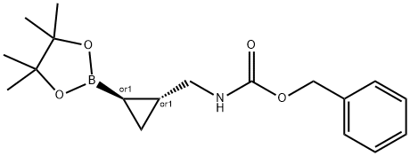 1R,2R-[2-(4,4,5,5-Tetramethyl-[1,3,2]dioxaborolan-2-yl)-cyclopropylmethyl]-carbamic acid benzyl ester Struktur