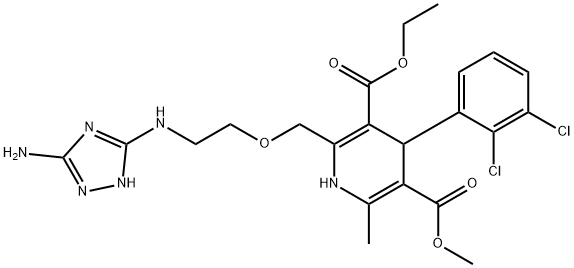 3,5-Pyridinedicarboxylic acid, 2-[[2-[(3-amino-1H-1,2,4-triazol-5-yl)amino]ethoxy]methyl]-4-(2,3-dichlorophenyl)-1,4-dihydro-6-methyl-, 3-ethyl 5-methyl ester Struktur