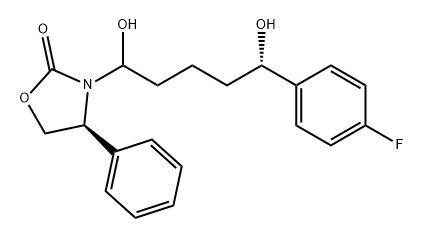 2-Oxazolidinone, 3-[(5S)-5-(4-fluorophenyl)-1,5-dihydroxypentyl]-4-phenyl-, (4S)- Struktur