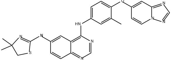 4,6-Quinazolinediamine, N6-(4,5-dihydro-4,4-dimethyl-2-thiazolyl)-N4-[3-methyl-4-([1,2,4]triazolo[1,5-a]pyridin-7-yloxy)phenyl]- Struktur