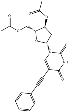 ((2R,3S,5R)-3-acetoxy-5-(2,4-dioxo-5-(phenylethynyl)-3,4-dihydropyrimidin-1(2H)-yl)tetrahydrofuran-2-yl)methyl acetate Struktur