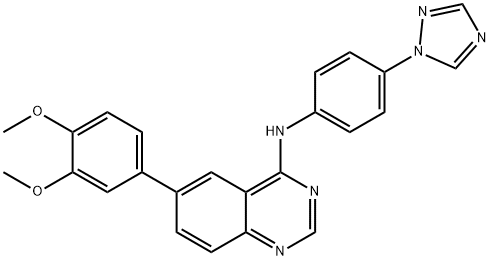 4-Quinazolinamine, 6-(3,4-dimethoxyphenyl)-N-[4-(1H-1,2,4-triazol-1-yl)phenyl]- Struktur