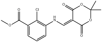 Benzoic acid, 2-chloro-3-[[(2,2-dimethyl-4,6-dioxo-1,3-dioxan-5-ylidene)methyl]amino]-, methyl ester Struktur