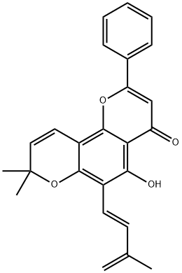 5-Hydroxy-8,8-dimethyl-2-phenyl-6-[(1E)-3-methyl-1,3-butanedienyl]-4H,8H-benzo[1,2-b:3,4-b']dipyran-4-one Struktur