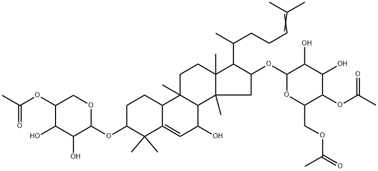 [3β-(4-O-Acetyl-β-D-xylopyranosyloxy)-7β-hydroxycucurbita-5,24-dien-16β-yl]4-O,6-O-diacetyl-β-D-glucopyranoside Struktur