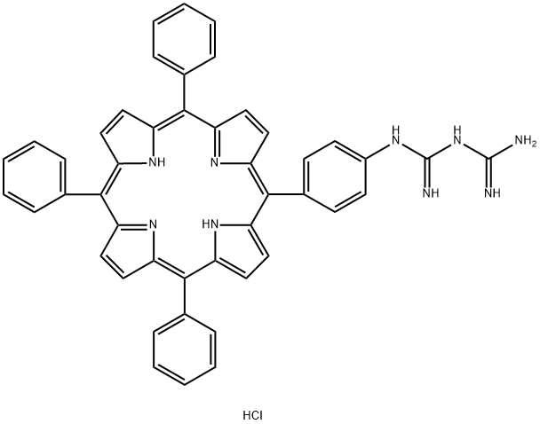 Imidodicarbonimidic diamide, N-[4-(10,15,20-triphenyl-21H,23H-porphin-5-yl)phenyl]-, hydrochloride (1:1) Struktur