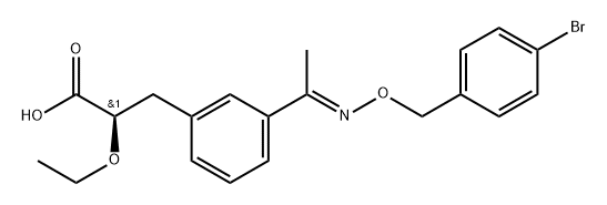 Benzenepropanoic acid, 3-[(3E)-1-[[(4-bromophenyl)methoxy]imino]ethyl]-α-ethoxy-, (αR)- Struktur