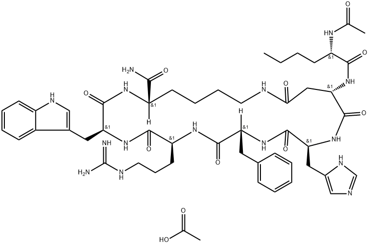 L-Lysinamide, N-acetyl-L-norleucyl-L-α-aspartyl-L-histidyl-D-phenylalanyl-L-arginyl-L-tryptophyl-, (2→7)-lactam, acetate (1:1) Struktur