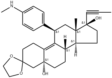 Estr-9-en-3-one, 5,17-dihydroxy-11-[4-(methylamino)phenyl]-17-(1-propynyl)-, cyclic 1,2-ethanediyl acetal, (5α,11β,17β)- (9CI) Struktur