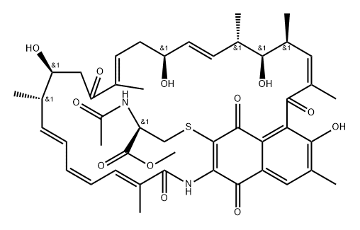 30-[[(R)-2-Acetylamino-3-methoxy-3-oxopropyl]thio]-30-dechloronaphthomycin A Struktur