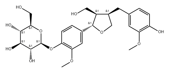 β-D-Glucopyranoside, 2-methoxy-4-[(2S,3R,4R)-tetrahydro-4-[(4-hydroxy-3-methoxyphenyl)methyl]-3-(hydroxymethyl)-2-furanyl]phenyl Struktur