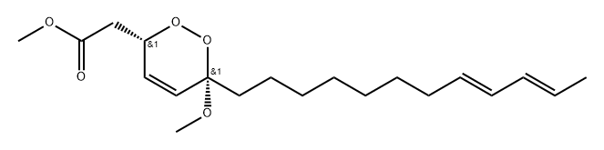 1,2-Dioxin-3-acetic acid, 6-(8,10-dodecadienyl)-3,6-dihydro-6-methoxy- , methyl ester, [3alpha,6alpha,6(8E,10E)]- Struktur