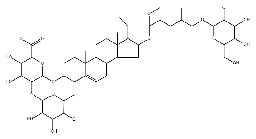 β-D-Glucopyranosiduronic acid, (3β,22α)-26-(β-D-glucopyranosyloxy)-22-methoxyfurost-5-en-3-yl 2-O-(6-deoxy-α-L-mannopyranosyl)- (9CI) Struktur