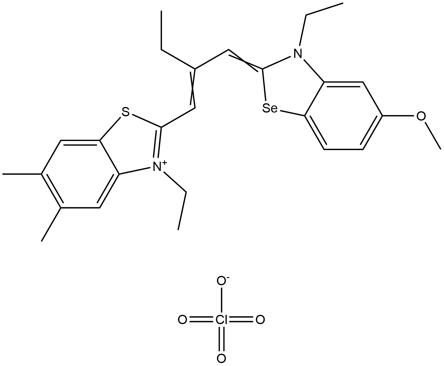 5'',6''-DIMETHYL-5-METHOXY-3,3'',9-TRIETHYLSELENATHIACARBOCYANINE PERCHLORATE Struktur