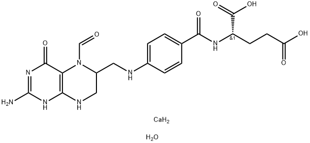 L-Glutamic acid, N-[4-[[(2-amino-5-formyl-3,4,5,6,7,8-hexahydro-4-oxo-6-pteridinyl)methyl]amino]benzoyl]-, calcium salt, hydrate (1:1:1) Struktur