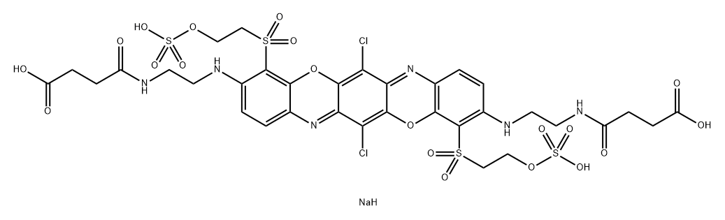 4,4'-[[6,13-Dichloro-4,11-bis[[2-(sulfooxy)ethyl]sulfonyl]-3,10-triphenodioxazine diyl]bis(imino-2,1-ethanediylimino)]bis [4-oxo-butanoic acid], tetrasodium salt Struktur