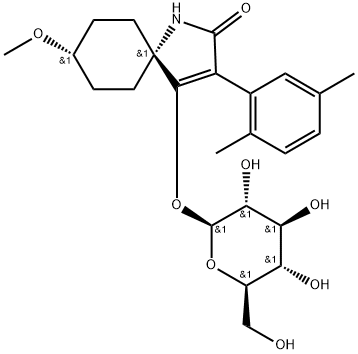 cis-3-(2,5-Dimethylphenyl)-8-methoxy-2-oxo-1-azaspiro [4.5]dec-3-en-4-yl β-D-glucopyranoside Struktur