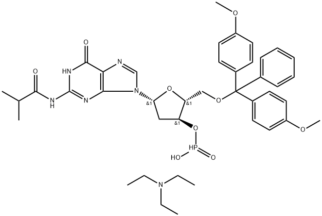 5'-Dimethoxytrityl-N-isobutyryl-2'-deoxyGuanosine,3'-H-phosphonate, TEA salt Struktur