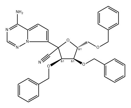 (3R,4R,5R)-2-(4-aminopyrrolo[2,1-f][1,2,4]triazin-7-yl)-3,4-bis(benzyloxy)-5-((benzyloxy)methyl)tetrahydrofuran-2-carbonitrile Struktur