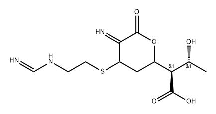 D-glycero-Heptaric acid, 2,4,6-trideoxy-2-[(1R)-1-hydroxyethyl]-6-imino-5-S-[2-[(iminomethyl)amino]ethyl]-5-thio-, 7,3-lactone, (3ξ,5ξ)- Struktur