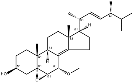 Ergosta-8(14),22-dien-3-ol, 5,6-epoxy-7-methoxy-, (3β,5α,6α,7α,22E)- Struktur