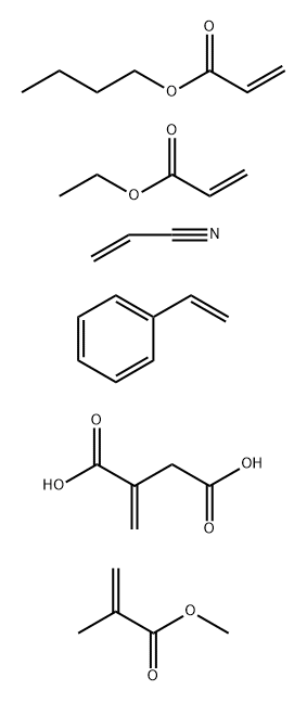 Butanedioic acid, methylene-, polymer with butyl 2-propenoate, ethenylbenzene, ethyl 2-propenoate, methyl 2-methyl-2-propenoate and 2-propenenitrile Struktur