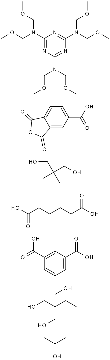 1,3-Benzenedicarboxylic acid, polymer with 1,3-dihydro-1,3-dioxo-5-isobenzofurancarboxylic acid, 2,2-dimethyl-1,3-propanediol, 2-ethyl-2-(hydroxymethyl)-1,3-propanediol, N,N,N',N',N'',N''-hexakis( methoxymethyl)-1,3,5-triazine-2,4,6-triamine and hexanedio Struktur