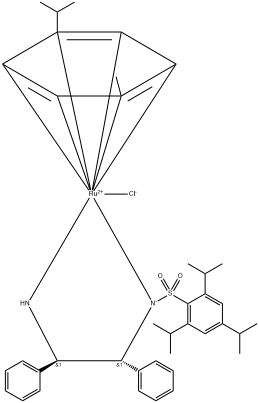 N-[(1R,2R)-2-(Amino-κN)-1,2-diphenylethyl]-2,4,6-tris(1-methylethyl)benzenesulfonamidato-κN]chloro[(1,2,3,4,5,6-η)-1-methyl-4-(1-methylethyl)benzene]ruthenium Struktur