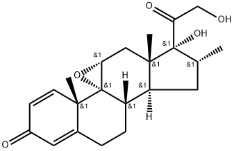 Pregna-1,4-diene-3,20-dione, 9,11-epoxy-17,21-dihydroxy-16-methyl-, (11α,16α)-(±)- Struktur