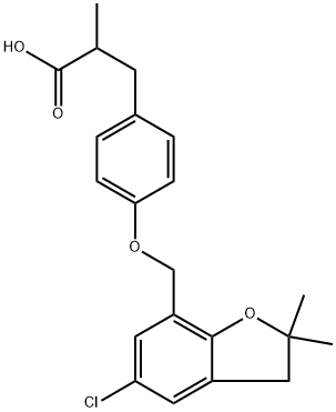 Benzenepropanoic acid, 4-[(5-chloro-2,3-dihydro-2,2-dimethyl-7-benzofuranyl)methoxy]-α-methyl- Struktur