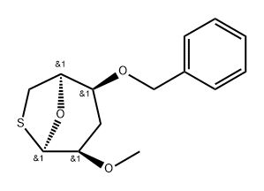 .beta.-L-lyxo-Hexopyranose, 1,3,6-trideoxy-1,6-epithio-2-O-methyl-4-O-(phenylmethyl)- Structure