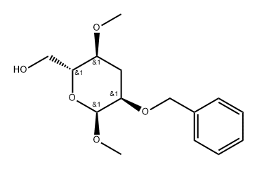 .alpha.-ribo-Hexopyranoside, methyl 3-deoxy-4-O-methyl-2-O-(phenylmethyl)- Struktur