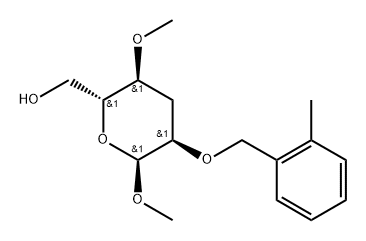 .alpha.-ribo-Hexopyranoside, methyl 3-deoxy-4-O-methyl-2-O-(2-methylphenyl)methyl- Struktur