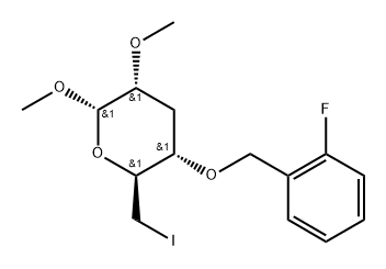 .alpha.-D-ribo-Hexopyranoside, methyl 3,6-dideoxy-4-O-(2-fluorophenyl)methyl-6-iodo-2-O-methyl- Struktur