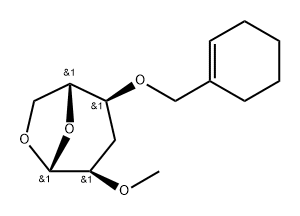 .beta.-D-ribo-Hexopyranose, 1,6-anhydro-4-O-(1-cyclohexen-1-ylmethyl)-3-deoxy-2-O-methyl- Struktur