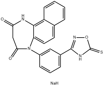 1H-Naphtho[1,2-b][1,4]diazepine-2,4(3H,5H)-dione, 5-[3-(2,5-dihydro-5-thioxo-1,2,4-oxadiazol-3-yl)phenyl]-, sodium salt (1:1) Struktur