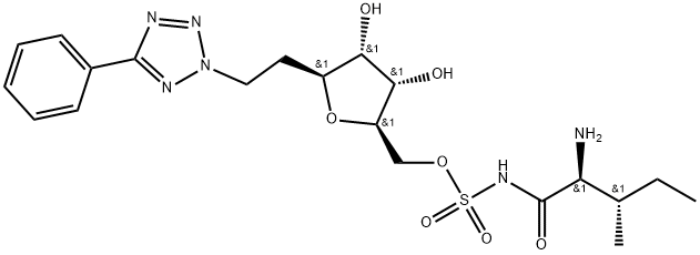 D-allo-Heptitol, 3,6-anhydro-1,2-dideoxy-1-(5-phenyl-2H-tetrazol-2-yl)-, 7-[N-[(2S,3S)-2-amino-3-methyl-1-oxopentyl]sulfamate] Struktur