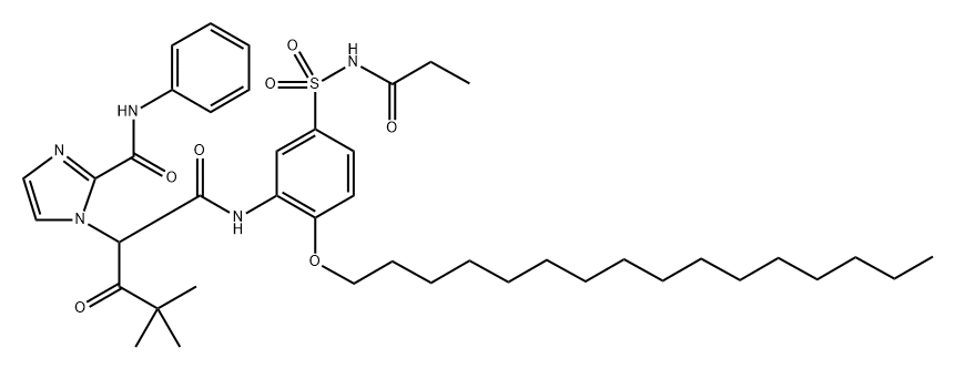 alpha-(2′-(Anilino-carbonyl)imidazolyl)-pivaloyacet-(2-acetyloxy-5-propion-amidosulfonyl-anilid) Struktur