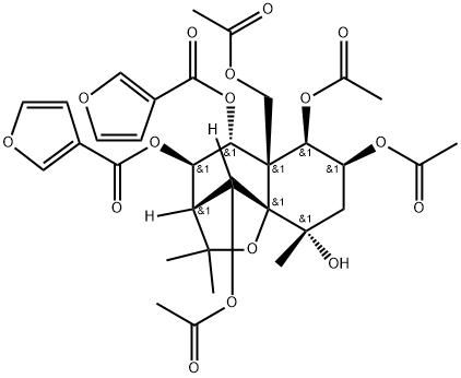 3-Furancarboxylic acid, 3,3'-[(3R,4R,5R,5aS,6R,7S,9S,9aS,10R)-6,7,10-tris(acetyloxy)-5a-[(acetyloxy)methyl]-9-hydroxy-2,2,9-trimethyl-2H-3,9a-methano-1-benzoxepin-4,5-diyl] ester Struktur