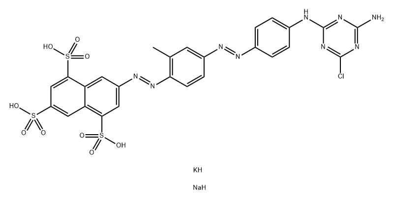 7-[4-[4-(4-Amino-6-chloro-1,3,5-triazin-2-yl) phenylazo]-o-tolylazo]naphthalene-1,3,5- trisulfonic acid, potassium and sodium salts (1:2) Struktur