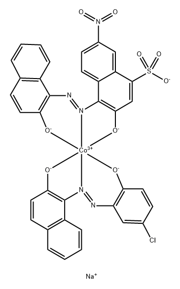 Cobaltate(2-), [1-[(5-chloro-2-hydroxyphenyl) azo]-2-naphthalenolato(2-)][3-hydroxy-4-[(2-hydroxy -1-naphthalenyl)azo]-7-nitro-1-naphthalenesulfonat o(3-)]-, disodium Struktur