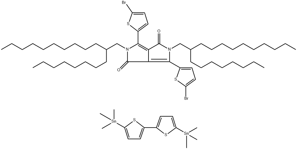 Poly{2,2'-[(2,5-bis(2-octyldodecyl)-3,6-dioxo-2,3,5,6-tetrahydropyrrolo[3,4-c ]pyrrole-1,4-diyl)]dithiophene-5,5'-diyl-alt-2,2'-bithiophene-5,5'-diyl} Struktur