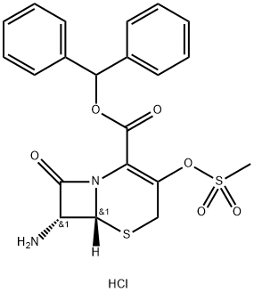 DIPHENYLMETHYL (7R)-7-AMINO-3-(MESYLOXY)-3,4-DIDEHYDROCEPHAM-4-CARBOXYLATE HYDROCHLORIDE Struktur