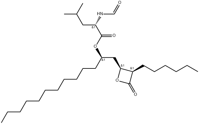 L-Leucine, N-formyl-, 1-[(3-hexyl-4-oxo-2-oxetanyl)methyl]dodecyl ester, [2S-[2α(S*),3α]]- (9CI) Struktur