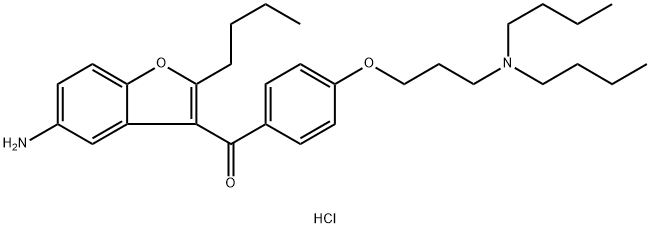 Dronedarone Related Compound B (20 mg) ((5-Amino-2-butylbenzofuran-3-yl){4-[3-(dibutylamino)propoxy]phenyl}methanone, dihydrochloride) Struktur