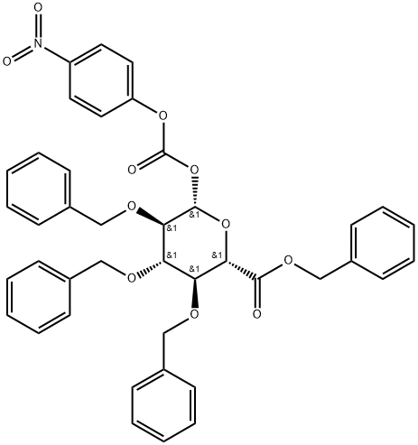 4-Nitrophenoxycarbonyl 2,3,4-tri-O-benzyl-β-D-glucopyranuronic acid benzyl ester Struktur