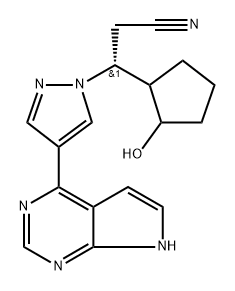 1H-Pyrazole-1-propanenitrile, β-(2-hydroxycyclopentyl)-4-(7H-pyrrolo[2,3-d]pyrimidin-4-yl)-, (βR)- Struktur