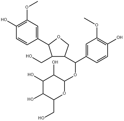 β-D-Glucopyranoside, (S)-(4-hydroxy-3-methoxyphenyl)[(3S,4R,5S)-tetrahydro-5-(4-hydroxy-3-methoxyphenyl)-4-(hydroxymethyl)-3-furanyl]methyl Struktur