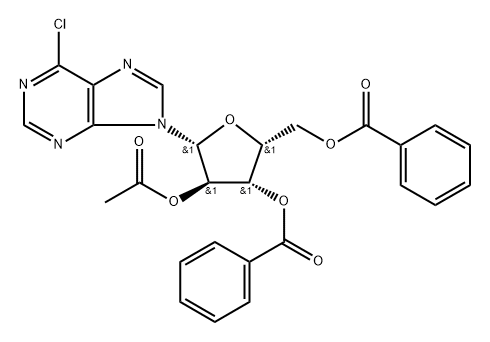 6-chloro-purine-9--D-(2-O-acetyl-3,5-di-O-benzoyl)xylo-furanoside Struktur